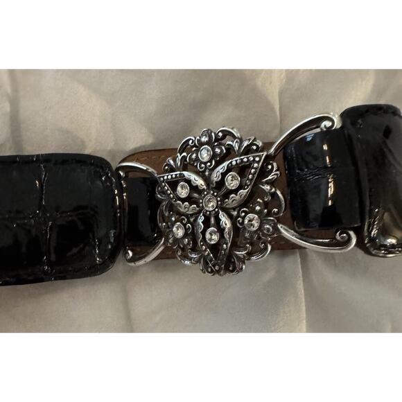 Vintage Brighton Leather Belt Charms Embellished Black Silvertone Links 90s - Picture 4 of 9